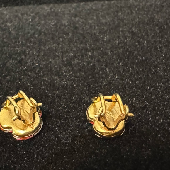 Vintage Floral Pink and Gold Earrings - Picture 5 of 7